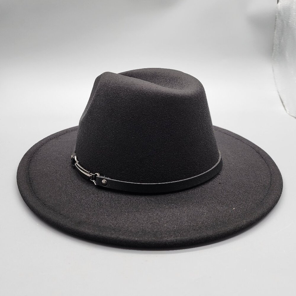 EINSKEY Womens Black Felt Fedora Hat Wide Brim Western Style New